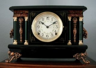 Old Antique Sessions Black Mantel Shelf Clock Celtic 1920 Fully Restored