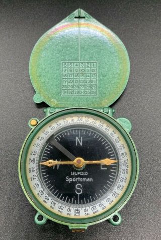 Vintage Antique Leupold Stevens Sportsman Compass Green Metal Case