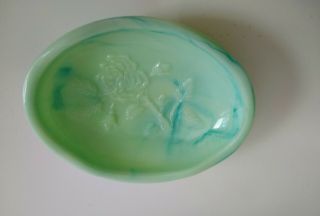 Vintage Avon Victoriana Soap Dish Green Marble Like Embossed Rose 5 "