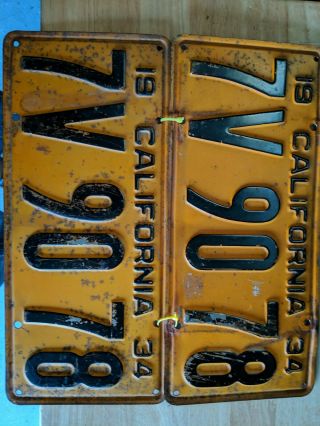 1934 California License Plates Pair,  Dmv Clear,