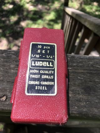 Vintage 10 Piece Ludell Drill Bit Set Size 1/16” To 1/4” In Red Case