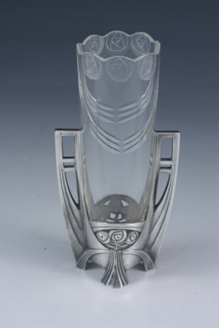 Wmf Art Nouveau Jugendstil Secession Vase,  Silver Plate And Glass Liner