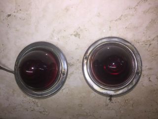 2 Vintage Red Beehive Side Marker W Glass Lenses