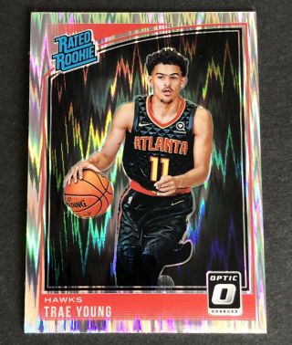 2018 - 19 Optic Trae Young Rc Rated Rookie Shock Prizm Refractor 198 Atl Hawks