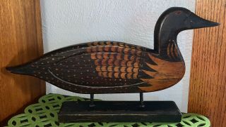 Vintage Folk Art Primitive Carved Painted Wood Sculpture Loon Duck Water Bird 21