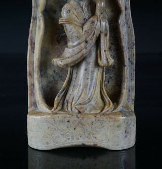 Antique Chinese Soapstone Carved Figurine Kwan Yin Immortal Incised Deco 19th C 2