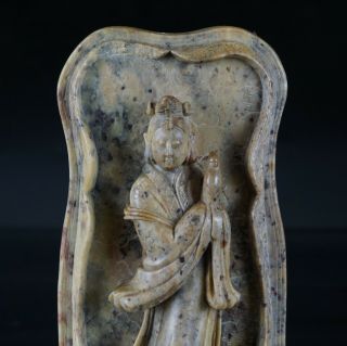 Antique Chinese Soapstone Carved Figurine Kwan Yin Immortal Incised Deco 19th C 3