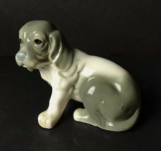 Vintage Gray & White Porcelain Puppy Dog Figurine Hound Beagle Basset Pet Japan