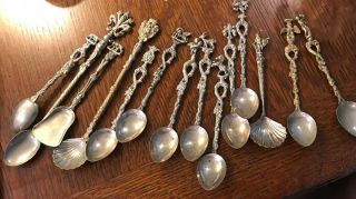 14 Vintage Ornate Figural Silver Plated Demi Tasse Spoons Italy