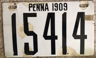 Antique Pennsylvania Porcelain 1909 License Plate