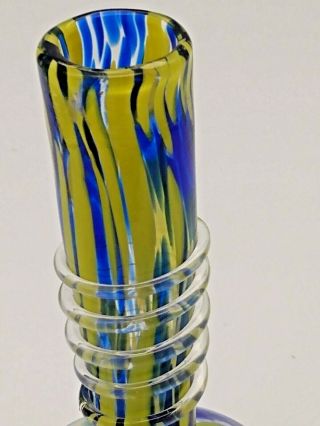 Hand Blown Art Glass,  Flower Vase With glass ribbing 8 1/2 inches tall 2