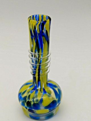 Hand Blown Art Glass,  Flower Vase With glass ribbing 8 1/2 inches tall 3