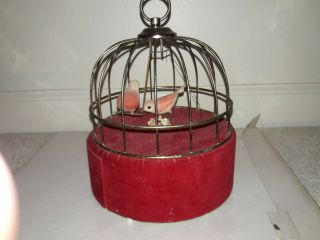 Vintage Mechanical Birdcage Moving Bird In Cage Music Jewelry Box -