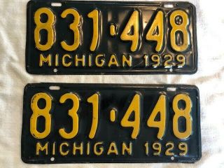 1929 Michigan License Plate Tag 831 - 448 Pair Vintage Antique