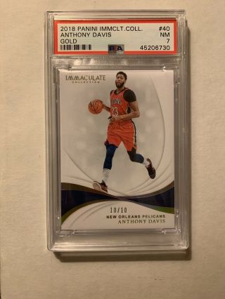 Anthony Davis 2018 - 19 Panini Immaculate Gold Parallel 10/10 1/1 Lakers Psa 7 Sp