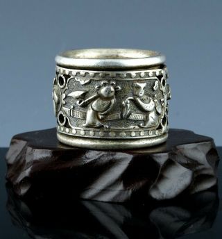 FINE & RARE 18/19THC CHINESE SILVER FIGURAL ARTICULATED ARCHERS RING MARKED 2 2