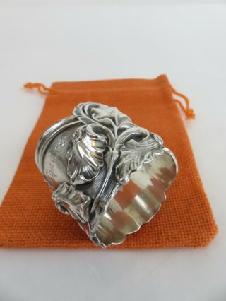 Unger Bros Art Nouveau Sterling Silver Lily Repousse Napkin Ring 