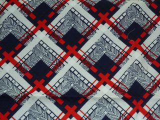 Vtg 70s Red White Blue Diagonal Geometric Cotton Textured Fabric 44 " X46 "