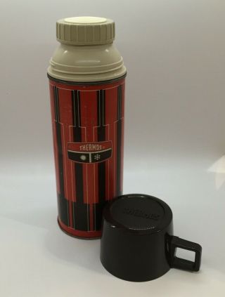 Vintage 1970s Thermos King Seeley Vacuum Bottle Retro Red Brown Stripes Plaid
