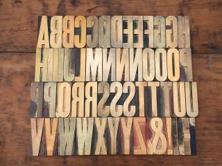 Large 4” Antique Vtg Wood Letterpress Print Type Block Letters Near Complete Set