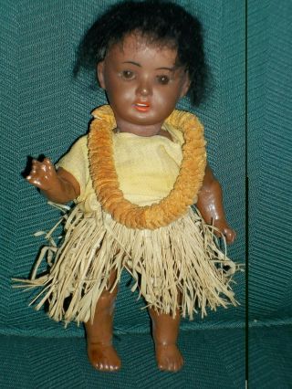 7.  5 " Antique Black Hawaiian Doll S Star H Hanna German Bisque