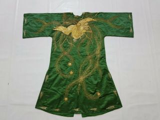 Antique Chinese Silk Golden Thread Hand Embroidery Robe