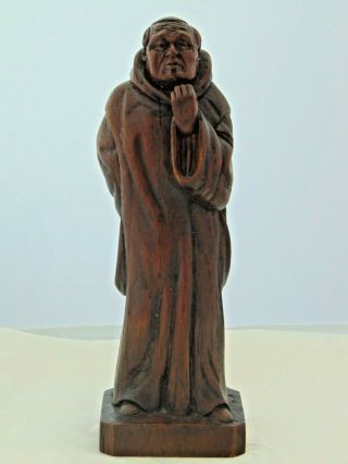 Antique Black Forest French Solid Oak Hand Carved Wood Monk Father Priest Figure