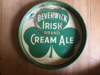 Vintage Beer Tray Beverwyck Irish Cream Ale 1942 Green Metal Albany York