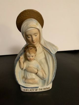 Vintage Our Lady Of The Snows Mary And Jesus Planter Catholic Made In Japan