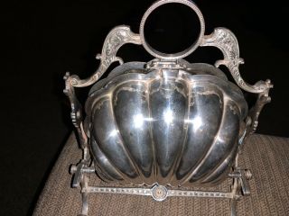 19c English Silver Plate Folding Clam Shell Biscuit Bun Warmer Marked