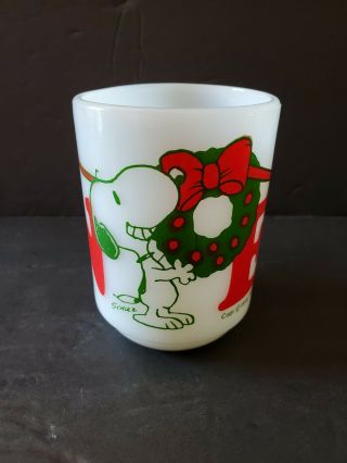 Vintage 1965 Anchor Hocking Fire King Snoopy W/wreath Noel Coffee Cup