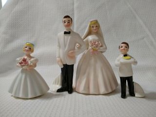 Vintage Lefton Wedding Cake Topper Bride,  Groom,  Flower Girl,  Ring Bearer 715