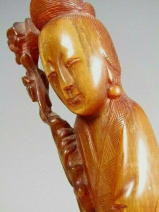China Chinese Natural Bovine Horn Carved Figure Of A Kwan Yin Ca.  20th Century
