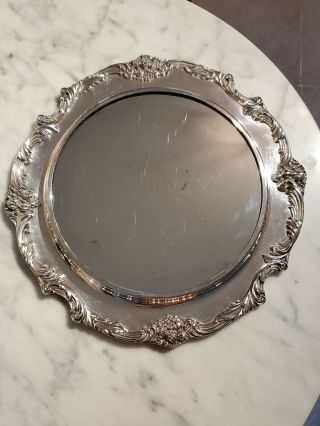 Antique Reed & Barton King Frances Silver Plated Round Footed Plateau Mirror