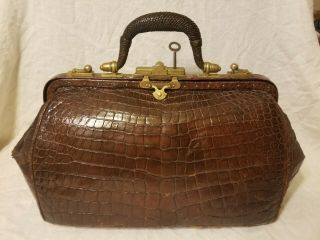 Antique Abm Besthoff And Son York Ny Aligator Skin Leather Doctors Bag Wow