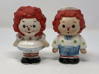 Vintage Ceramic Standing Raggedy Ann & Andy Salt Pepper Shaker Set Japan