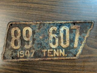 Vintage 1947 Tennessee License Plate State Shape.  89 - 607