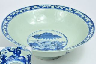 19th Chinese Qing Large 9 " Sanxing Blue White Porcelain Bowl Guangxu 清 光绪 青花 福禄寿