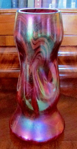 Antique Loetz Austrian Art Glass Iridescent Red Vase