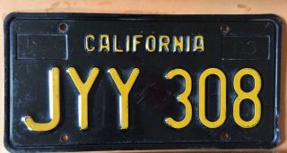 VINTAGE BLACK & YELLOW CALIFORNIA LICENSE PLATES 1963 JYY 308 3