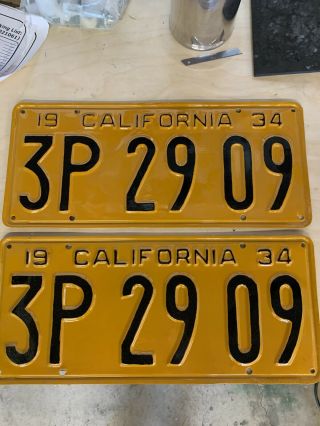 1934 Passenger Car Repainted California License Plates Pair Dmv Clear Yom