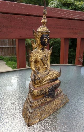 Thai Rattanakosin Period Gilt Bronze Buddha Antique Phra Rattana 8.  5 inches tall 2