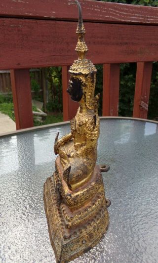 Thai Rattanakosin Period Gilt Bronze Buddha Antique Phra Rattana 8.  5 inches tall 3
