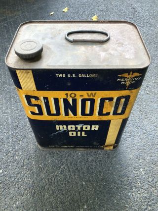 Vintage Sunoco " Mercury Made " 2 Gallon Metal Motor Oil Can 10 - W