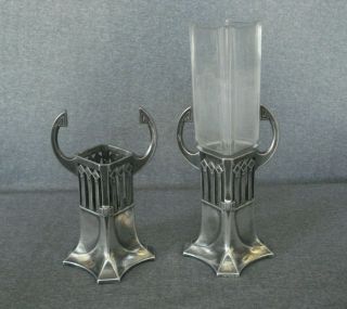 Two Vintage Art Nouveau Wmf Silver Plated Flowers Vases Holders