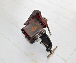Vintage Brink Small Clamp On Swivel Vise,  2 - 3/8 " Jaws With Small Anvil