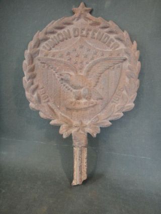 Antique Cast Iron Civil War Era Grave Marker - Union Defender W Eagle & Shield