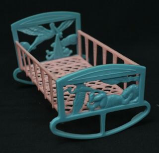 Vtg Thomas Toys Dollhouse Furniture Baby Crib Cradle Bed Rocking Blue Pink 1 - 136
