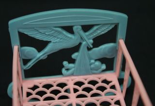 Vtg Thomas Toys Dollhouse Furniture Baby Crib Cradle Bed Rocking Blue Pink 1 - 136 2