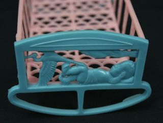 Vtg Thomas Toys Dollhouse Furniture Baby Crib Cradle Bed Rocking Blue Pink 1 - 136 3